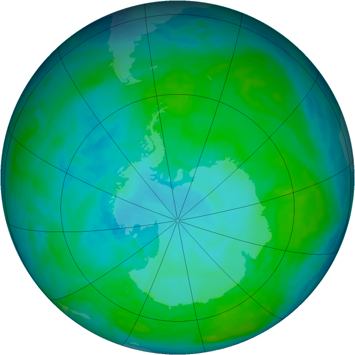 Antarctic ozone map for 14 January 1993